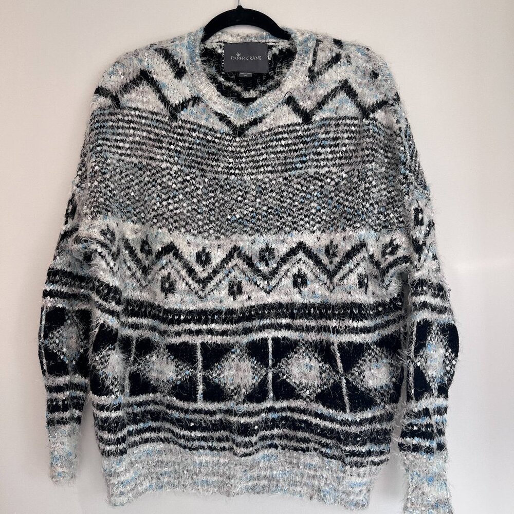 Fuzzy, long-sleeve knit pullover